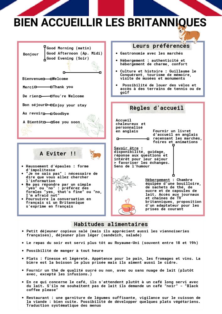 Bien accueillir les touristes anglais