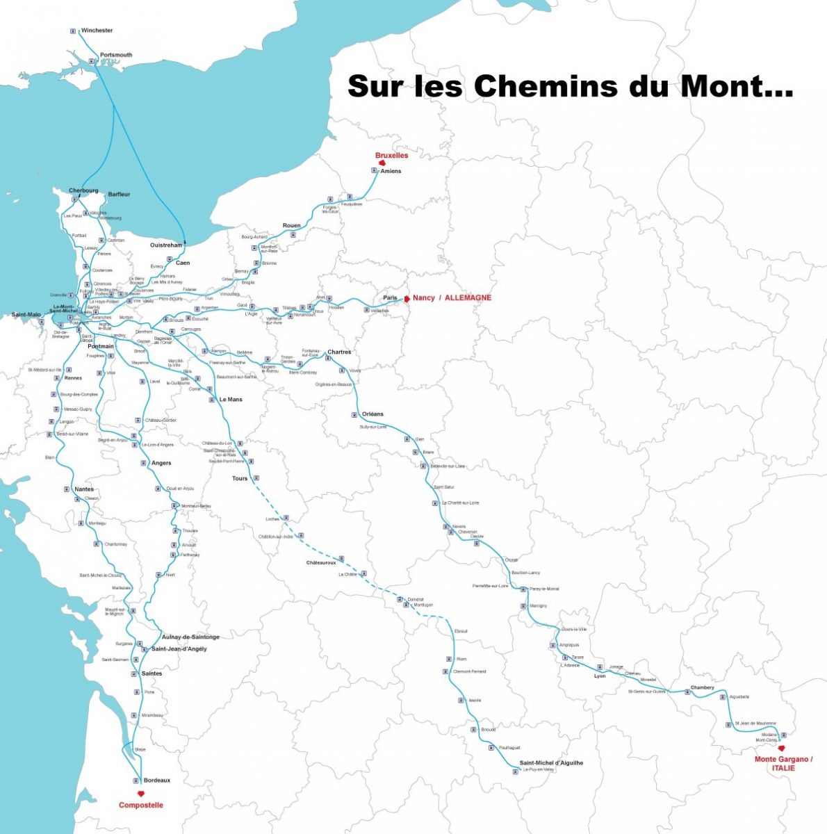 Carte de France des Chemins du Mont Saint-Michel